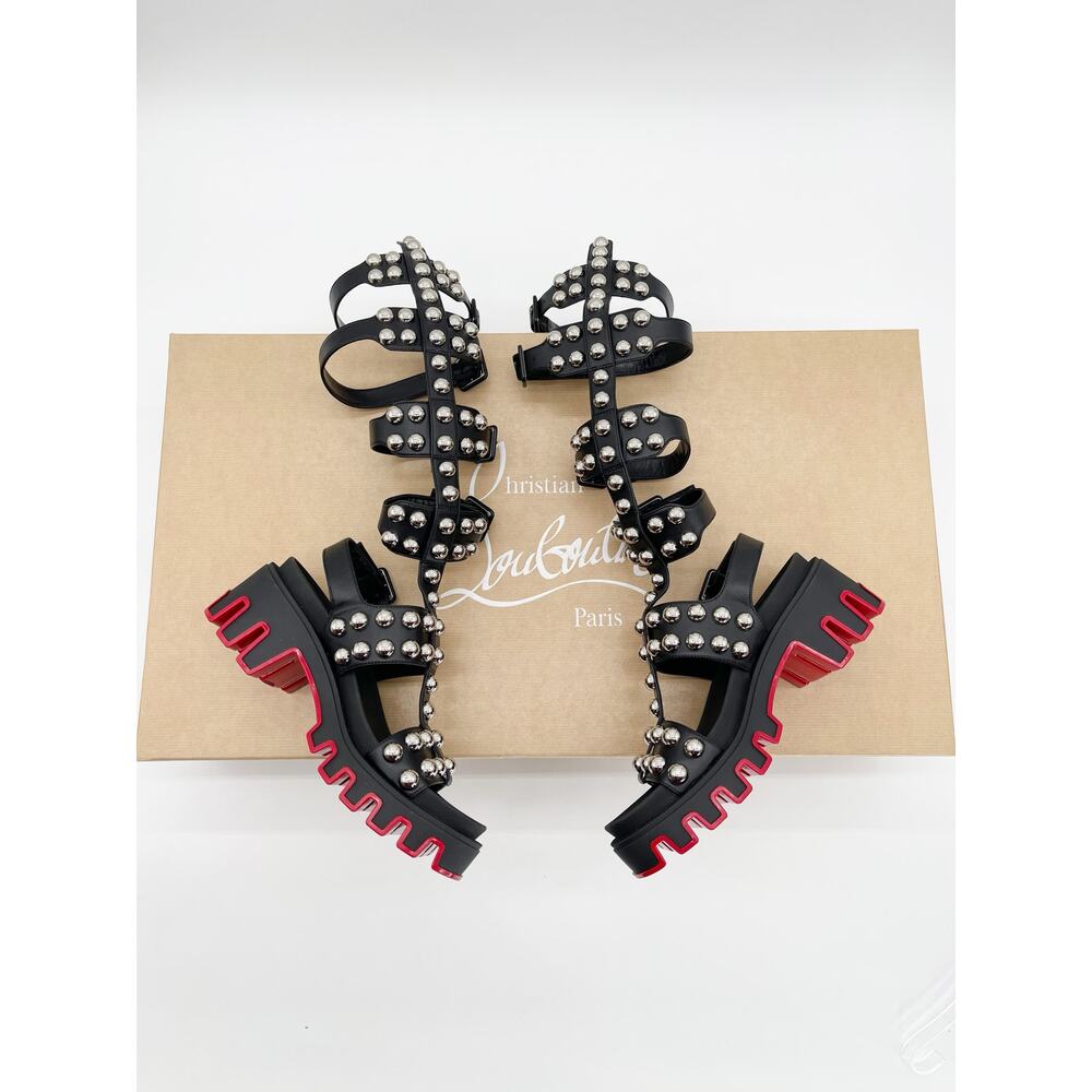 Christian Louboutin Gladiadune Black Studded Gladiator Lug Sole Sandals EU 36